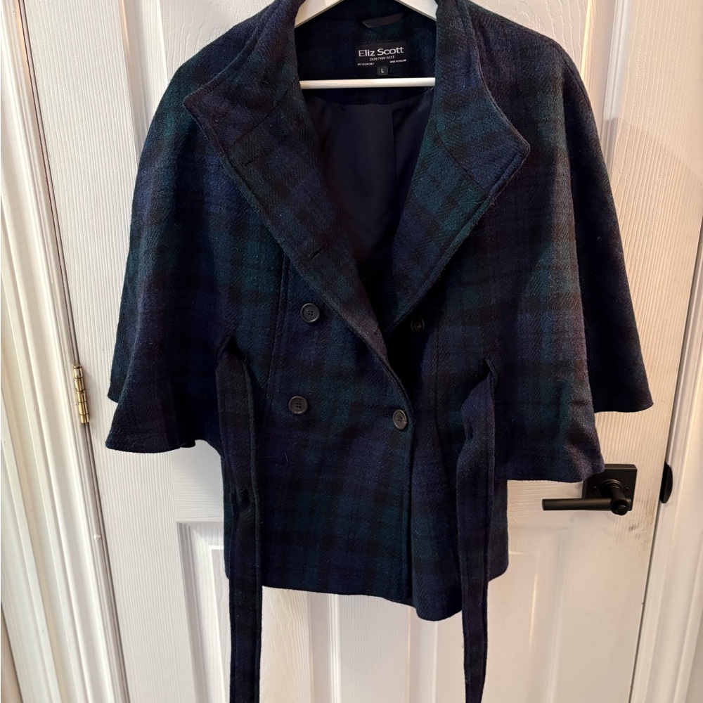 Women's Plaid Capelet - Blue and Green